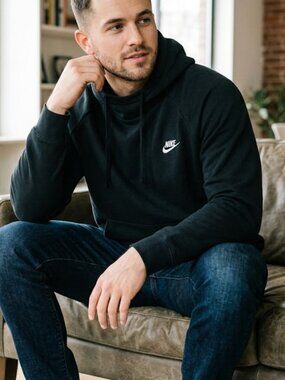 Men's Nike Sportswear Club Fleece Hoodie Sweatshirt Black Size Large